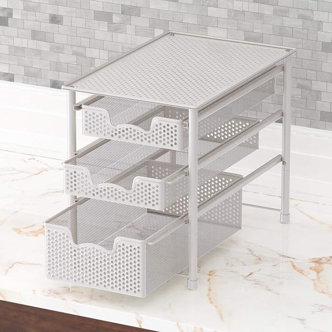 Simple Houseware 3 Tier White Alloy Steel Sliding Basket Organizer Drawer Cabinet (Pack of 2) - Image 6