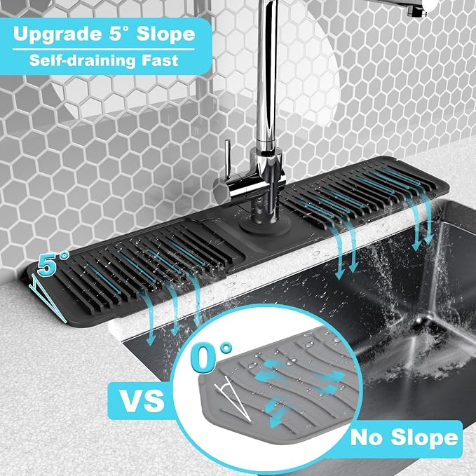 Folding faucet mat for kitchen sink-sink splash guard behind faucet-silicone kitchen faucet mat-faucet draining mat of sink accessories with button lock - Image 5