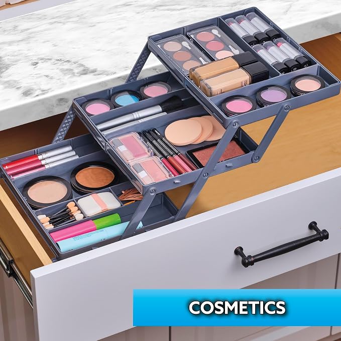 Ontel Smart Drawer Organizer - Multi-level Jewelry Holder, Cosmetics Organizer, or Office Drawer Organizer with Adjustable Dividers for Organization and Storage, Fits Drawers 9.5"W x 7.5"L x 2.75"D - Image 4