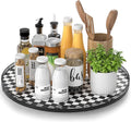 AMH18-Inch Black and White Checkerboard Lazy Susan Decorative Tray | Smooth rotating oak tray with walnut finish for dining tables, kitchen counters, pantries and cabinet storage. by AMH