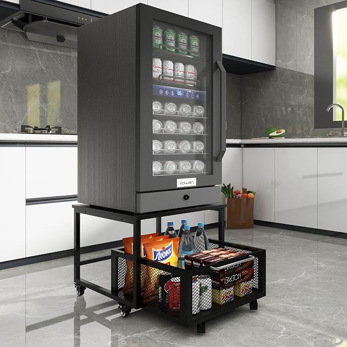 PUNCIA 19.7" x 23.6" Mini Fridge Stand with Large Capicity Storage, Black | Sturdy Refrigerator Table with Lockable Wheels, Rolling Fridge Cart Heavy Duty Appliance Platform for Dorm, Apartment Bedroom - Image 7