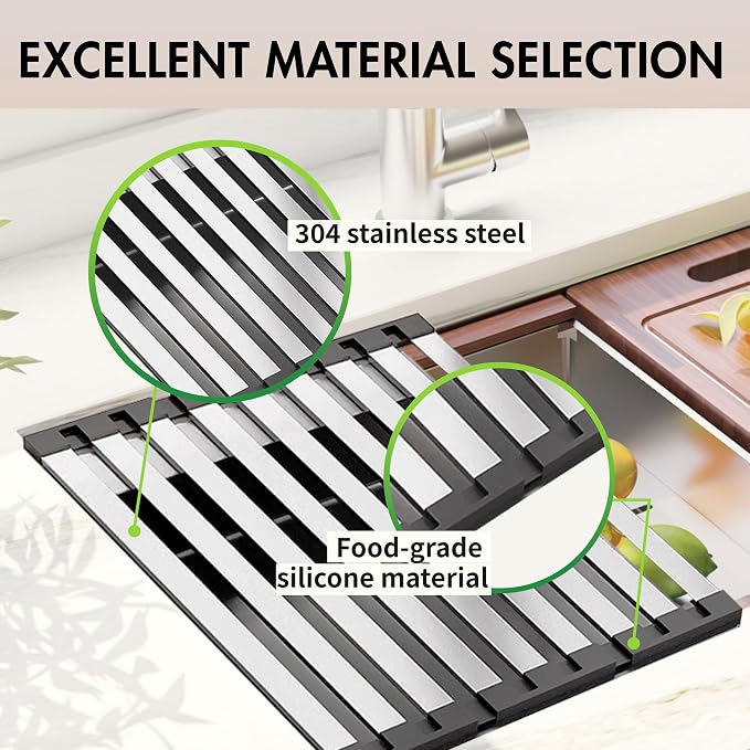 Over the Sink Kitchen Dish Drying Rack Organizer | Stainless Steel Collapsible Non-Slip Space-Saving [19.69*12.8IN] - Rust-Resistant Heat-Resistant Sturdy - Easy to Clean - Image 4