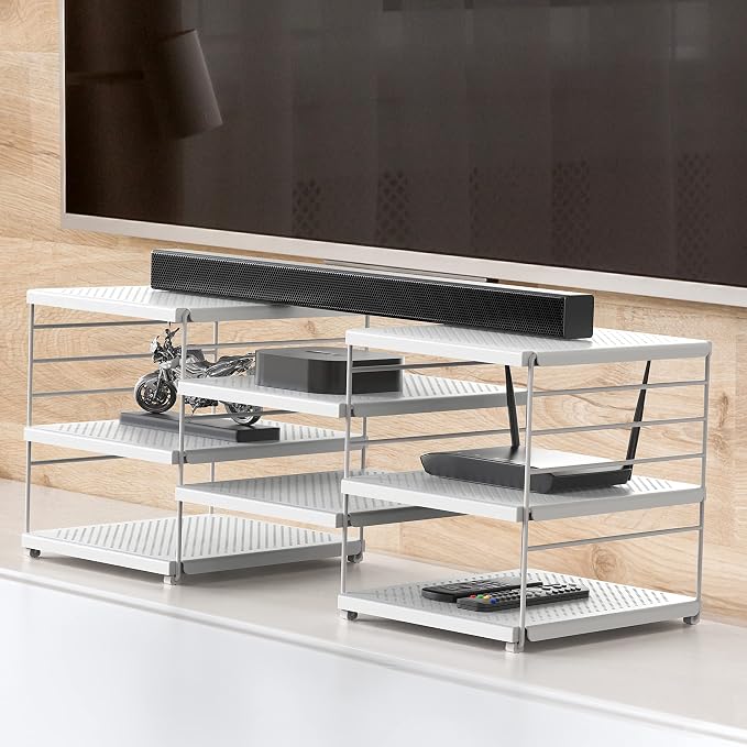 Simple Houseware Expendable Kitchen Counter Shelf Organizer, White, Plastic, 23.2" L x 9.8" W x 8.7" H | 23.2" L x 9.8" W x 8.7" H - Image 3