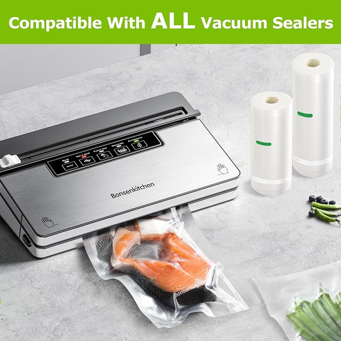 Bonsenkitchen Vacuum Sealer Bags Rolls for food, 11in x 50ft & 8in x 50ft | Durable Food Saver Bags, Commercial Grade, Heavy Duty, BPA Free, Seal a Meal, Food Storage & Sous Vide Cooking, VB25 - Image 5