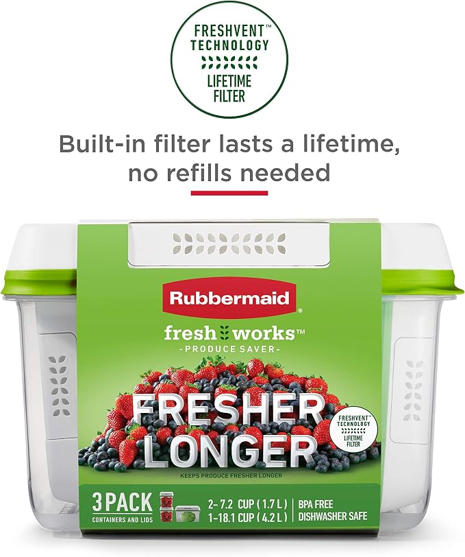 Rubbermaid FreshWorks Produce Saver, Large Produce Storage Containers, 4 Piece Set - Image 4