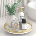 AMH 10-Inch White Marble Lazy Susan with Gold Frame | Smooth rotating oak tray with walnut finish for dining tables, kitchen counters, pantries and cabinet storage. by AMH