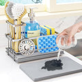 HapiRm Sink Caddy Sponge Holder - Kitchen Sink Organizer with Instant Drying Stone and Brush Holder, Stainless Steel Sponge Caddy for Kitchen Countertop - Silver by HapiRm