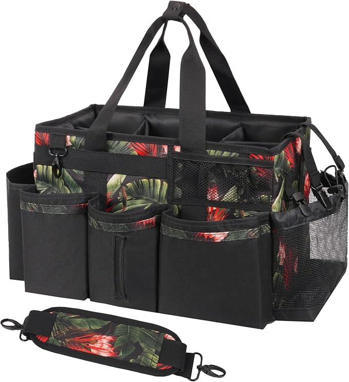 SCAVATA Wearable Cleaning Caddy Organizer With Handle & Shoulder Strap | Multiple Compartments, 4 Foldable Dividers, Portable Cleaning Supplies Tool Storage for Home, Car & Housekeeping, GreenBush by Tidyyourlife