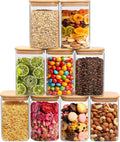 ComSaf Square Glass Containers With Lids 1.2 Qt, Set of 9 Pantry Galss Jars | Food Storage Jar, Kitchen Canisters, Storage Container, Bamboo Lid with Silicone Seal, Cookie, Flour, Spice, Coffee, BPA Free by ComSaf