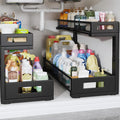 2 Pack 20.47IN Depth Under Sink Storage Organizer, Large 2-Tier Elegant Mesh Pull Out Shelf for Kitchen and Bathroom Cabinet Organization, L-Shaped and Adjustable Height Design-Black by UnderSinkOrganizer