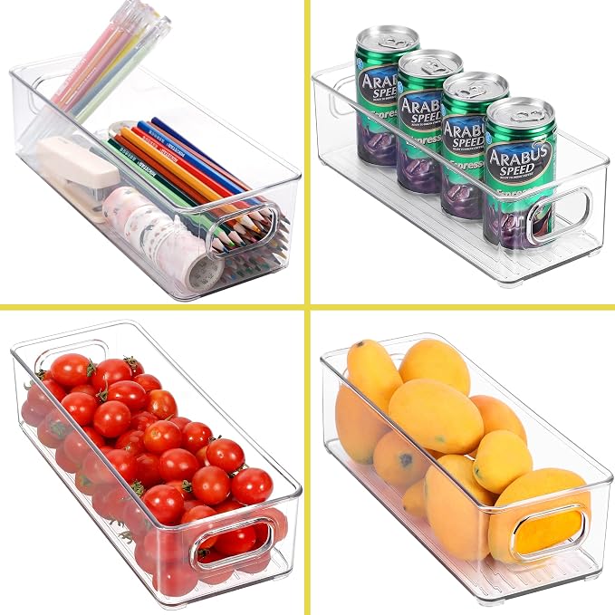 Stackable Plastic Food Storage Bin with Handles for Kitchen Pantry, Cabinet, Refrigerator, Freezer - Organizer for Fruit, Yogurt, Squeeze Pouches - BPA Free, 10" Long - 2 Pack – Clear - Image 7