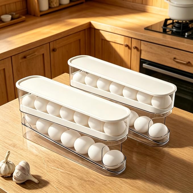 WACOI Auto Rolling Fridge Egg Organizer, Space Saving Eggs Dispenser for Refrigerator Storager, Home Egg Holder, 1 pack - Image 3