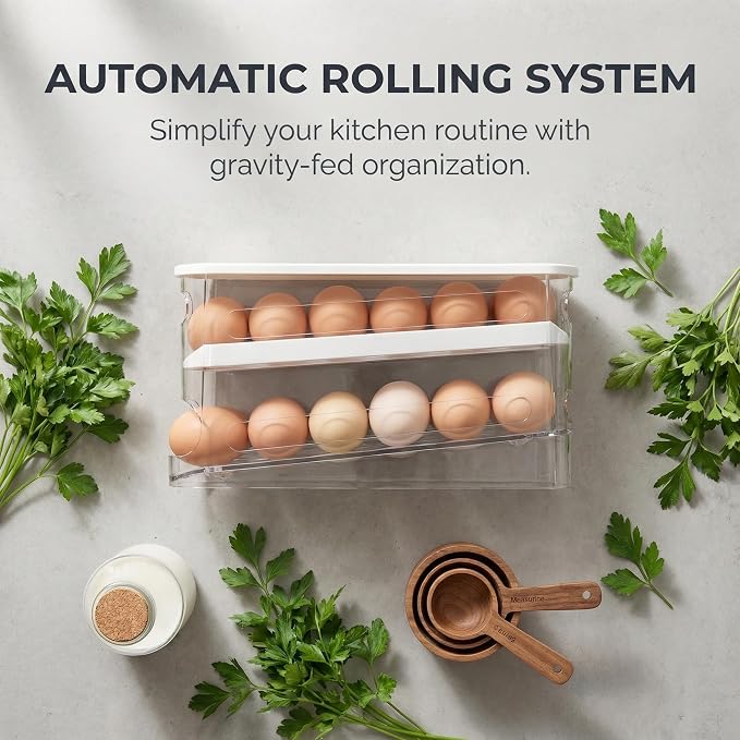 Auto-Rolling Egg Dispenser with Lid, Transparent, 1 Pack | Fridge Egg Organizer, Side-Door Slide Design, Stackable & Space-Saving, Easy Access, Holds 14–16 vs. Standard 12 - Image 6