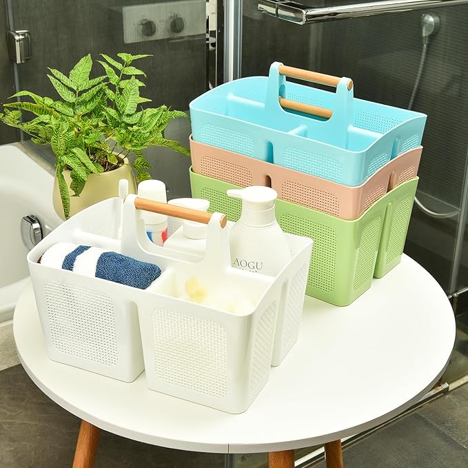 ALINK Portable Shower Caddy Basket with Compartments, Plastic Divided Cleaning Caddy Organizer Storage Tote with Handle for Bathroom, College, Dorm Room Essentials - Blue - Image 6