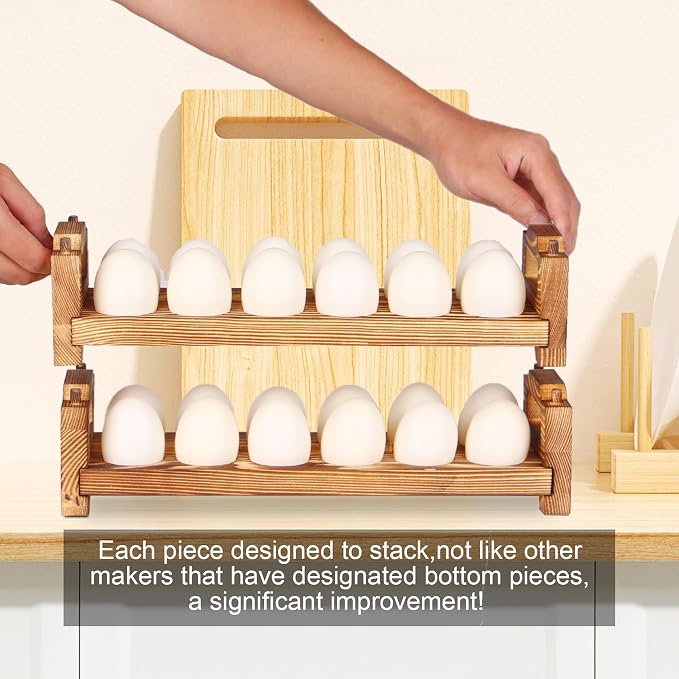 Wooden Egg Holder Fresh Egg Holders Countertop Firewood Egg Collecting Rack for Gathering Fresh eggs, Stackable with 24 eggs, Home Kitchen Organizer, Set of 2 PCS - Image 5