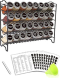 SWOMMOLY Spice Rack Organizer with 32 Glass Spice Jars and 396 Spice Labels | Chalk Marker, Funnel - Spice Organizer for Cabinet, Countertop, Pantry, Cupboard & Wall Mount, 14.8" W × 12.6" H, Black by SWOMMOLY