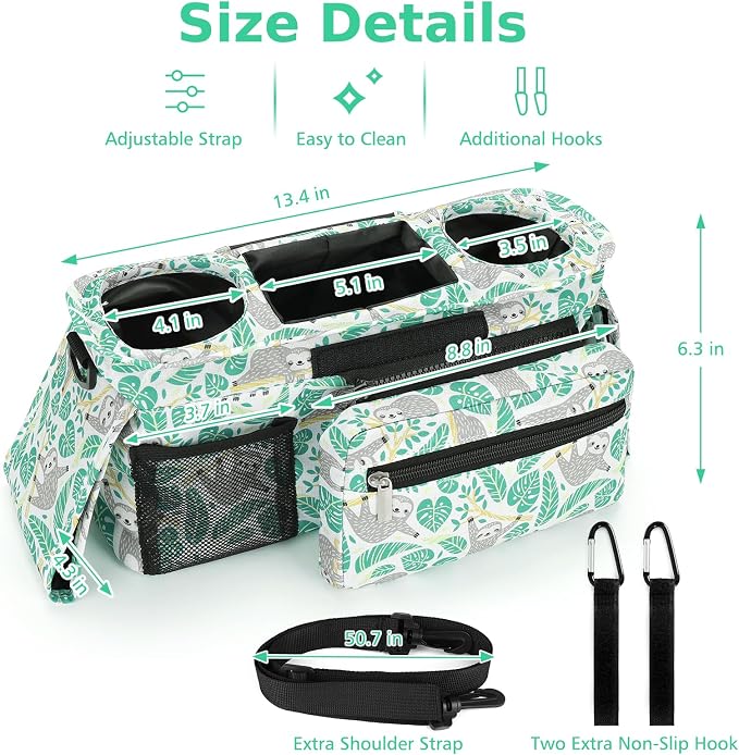 Accmor Universal Stroller Organizer with Insulated Cup Holder Detachable Phone Bag and Shoulder Strap,Stroller Bag Caddy Organizer for Uppababy, Baby Jogger, Britax Strollers - Image 9