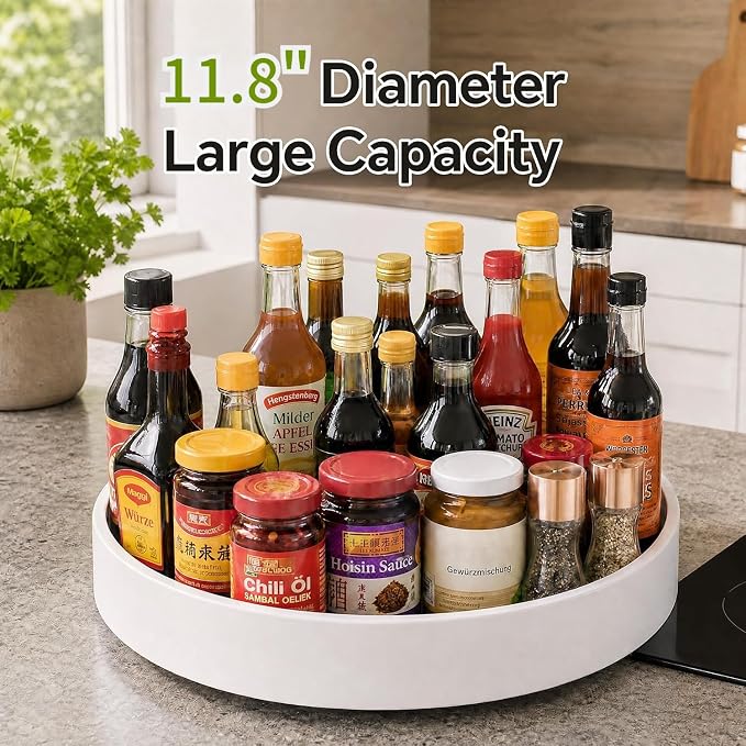 CTIME 11.8" Lazy Susan for Refrigerator, Lazy Susan Spice Rack | 360° Rotating, Non-Slip Base, 2in Raised Edge, for Kitchen, Pantry & Refrigerator - Image 3