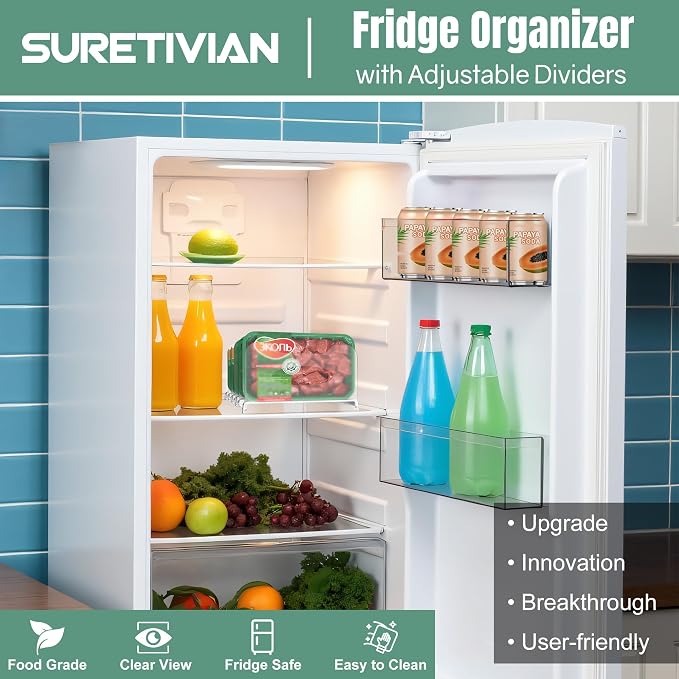 Freezer Organizer,12" Visible Fridge Organizer Rack with Removable Dividers | Freely Adjustable,Easy to Pull Out and Carry Handle, Fits Refrigerator Frozen Meals, Lunch Meat Box, Cheeses, White - Image 2