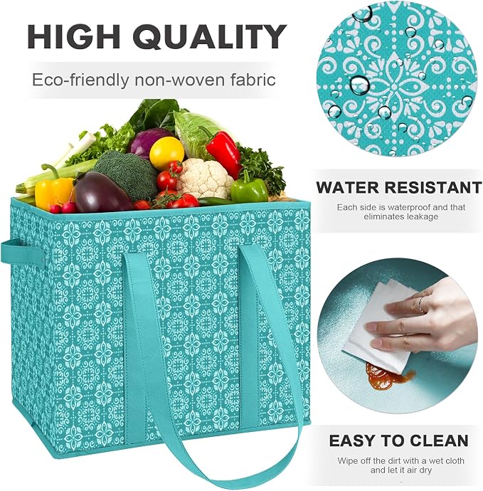 Reusable Grocery Bags 2 Pack, Foldable & Water Resistant Shopping Bags | Large Grocery Tote Bag Water Resistant Shopping Bags Foldable Grocery Bag for Clothes,Shoes and Picnic - Image 2