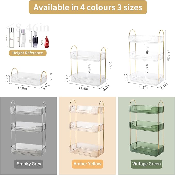 Akinbas 3 Tier Bathroom Organizer Countertop Makeup Perfume Tray Skincare Organizer for Bathroom Dresser Vanity (White) - Image 2