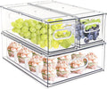 Set of 3 Stackable Refrigerator Organizer Bins Pull-Out Drawers for Fruit and Veggies Divided Storage Organizer for Fridge Clear Drawer Containers with Handle for Produce Saver, Eggs, Snack by MineSign