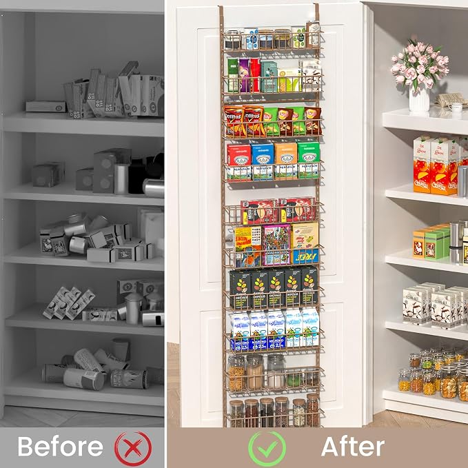 ElegantArray 9-Tier Pantry Door Organizer, Brown | Over The Door Pantry Organizer Rack and Storage, Hanging Spice Rack Shelves Door, Home Office Laundry Room Bathroom & Kitchen - Image 5