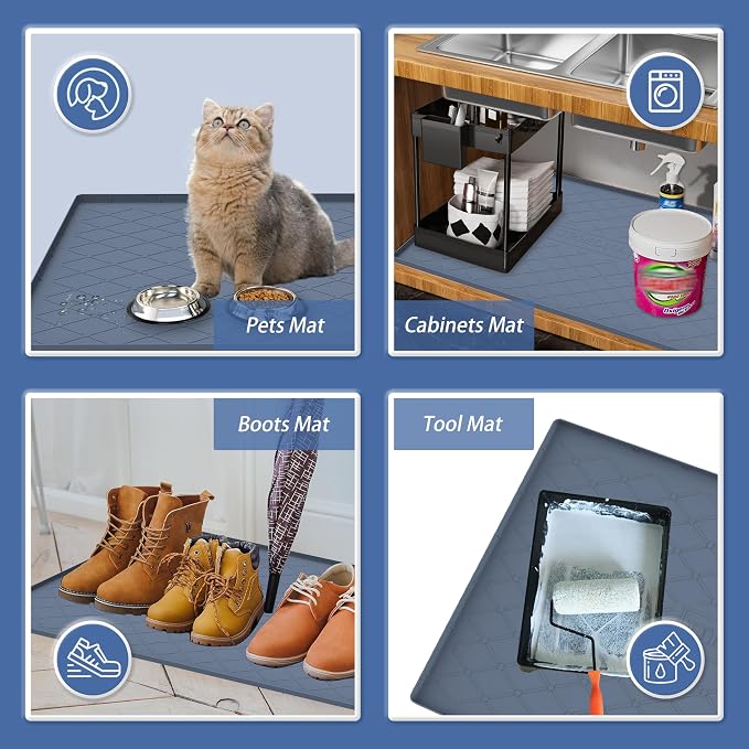 URMONA 37" x 22" Waterproof Silicone Mat in Multiple Sizes & Colors, Under Sink Mat for Kitchen & Bathroom, Pet Food Pad for Dogs & Cats, Kitchen Cabinet Liner, Multi-Purpose for Storage(Black) - Image 7