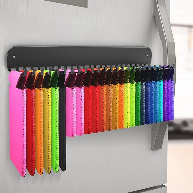 RESOVO Can Cooler Sleeves Holder Magnetic for Fridge, Beer Sleeves Dispenser Organizer for Storage w/ 25 Hooks, with Screws for Wall Mounted, for Holidays Wedding Party by RESOVO