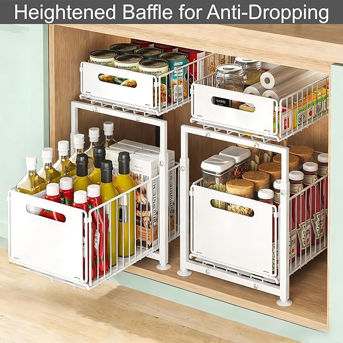 Under Sink Organizer, 2-Tier Multi-Use Kitchen and Bathroom Organizers and Storage, Slide Out Thickened Metal Under The Sink Organizer for Kitchen Bathroom Pantry (Style A Black, 1 Pack) - Image 5