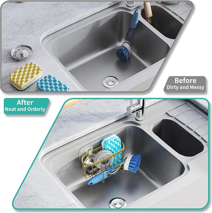 HapiRm Sponge Holder for Kitchen Sink - Unique M-Shaped Sink Caddy | Multifunctional, 2 Installation Ways, Rustproof Stainless Steel Kitchen Organizers and Storage Essentials, Dark Gold - Image 7