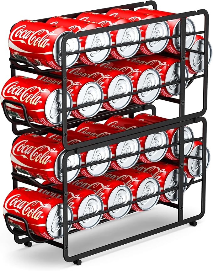 CANYAVE Soda Can Organizer Storage Rack, 2 Pack Stackable Beverage Soda Can Dispenser Organizer Holder for Refrigerator, Cabinet, Pantry (Black) by Canyave
