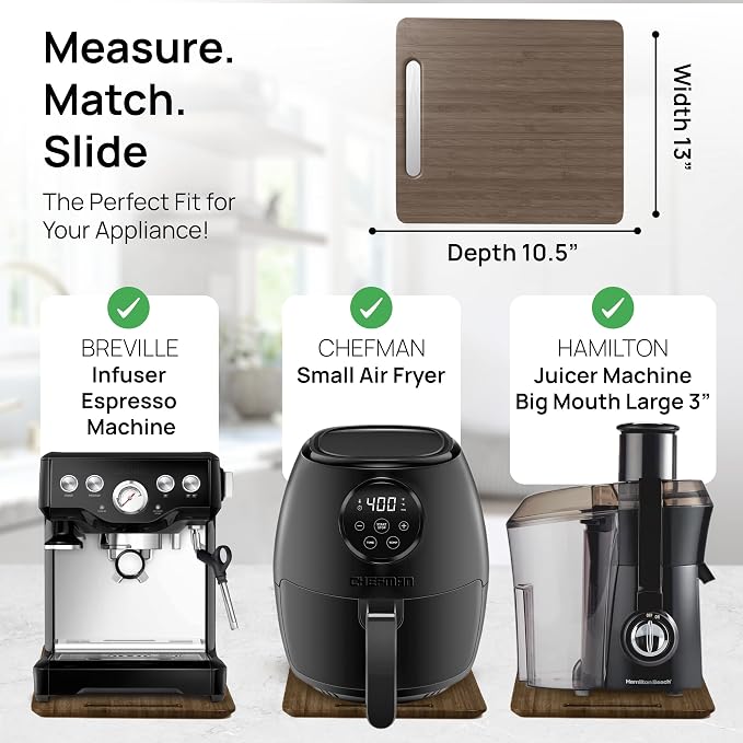 Ibyx Appliance Slider, Sliding Tray for Coffee Maker, 13 x 10.5 in, Brown | For Coffee Maker & Heavy Kitchen Appliances, Easy Slide, Made of Premium Bamboo, Space-Saving Kitchen Organizer 40lb Capacity - Image 5