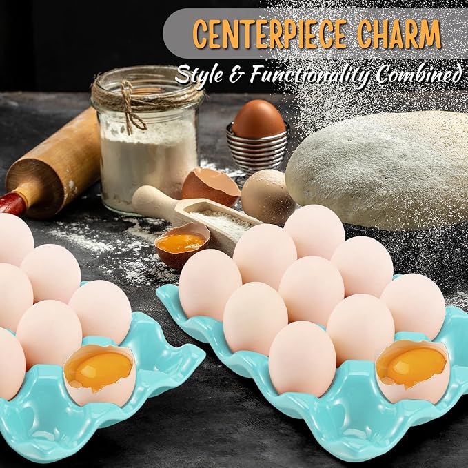 Flexzion 12 Cups Ceramic Egg Holder for Fridge - Dozen Ceramic Egg Tray Porcelain Container Storage Organizer Decorative Serving Stand Serveware for Refrigerator Countertop Display (Blue, 2 Pack) - Image 6