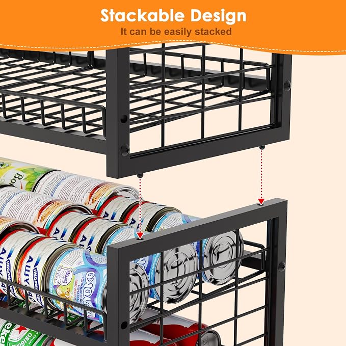 JKsmart 2-Tier Stackable Can Organizer, Extra-Long Can Holders for Pantry Storage, Adjustable Can Dispenser Holds Up to 64 Cans, 12mm Metal Frame, Super Sturdy Racks for Various Canned Food Soda - Image 6