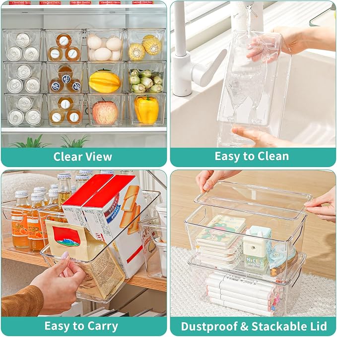 6 Pack Small Clear Storage Bins with Lids, Acrylic Arts and Craft Storage Containers, Stackable Clear Plastic Craft Storage Bins with Handles for Classroom Storage Organization,Kitchen, Fridge, Office - Image 7