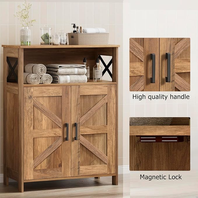Homhedy Farmhouse Bathroom Storage Cabinet with Doors, Small Floor Cabinet | Toilet Paper Cabinet with Adjustable Shelf, Freestanding Storage Cabinet for Kitchen/Laundry/Living Room, 24"W, Rustic Walnut - Image 5