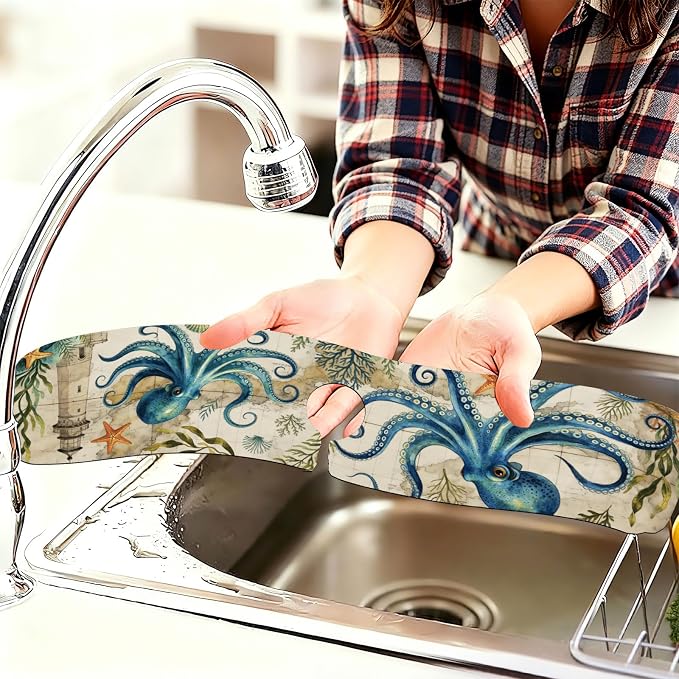 2 Pcs Kitchen Sink Splash Guard Faucet Mat Moroccan Tiles Pattern Faucet Mat for Sinks Flower Absorbing Drying Mats for Kitchen Bathroom - Image 6