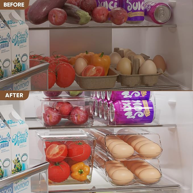 theaoo Egg Holder for Fridge, Automatic Rolling Egg Container, Clear, 2Pack | Quick Removable Inner Tray For Easy Egg Loading. Stackable Egg Dispenser For Refrigerator Storage and Organization - Image 6