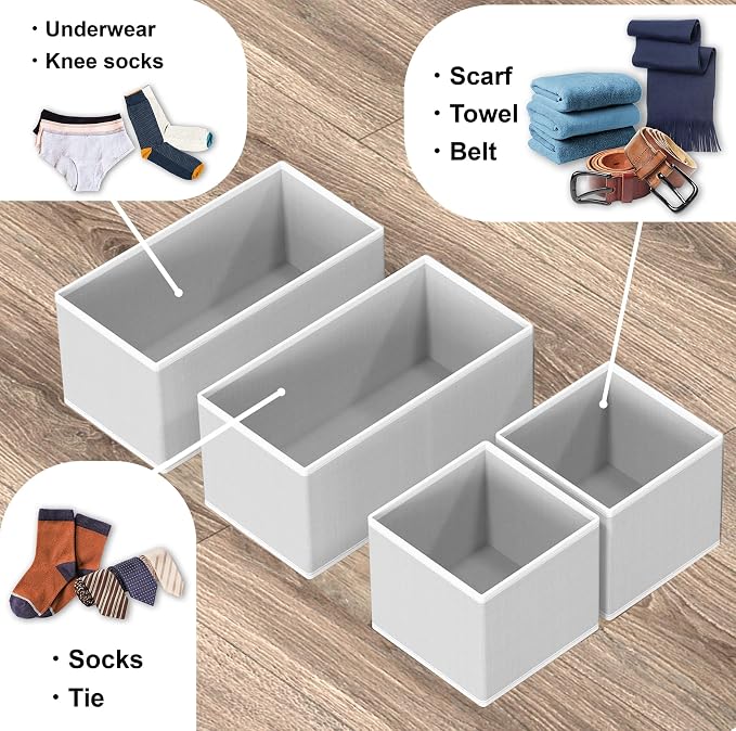 Simple Houseware Underwear Drawer Organizer, Set of 4, Gray | for Sock/Bra/Undergarment/Panty/Onesie, Collapsible - Image 4