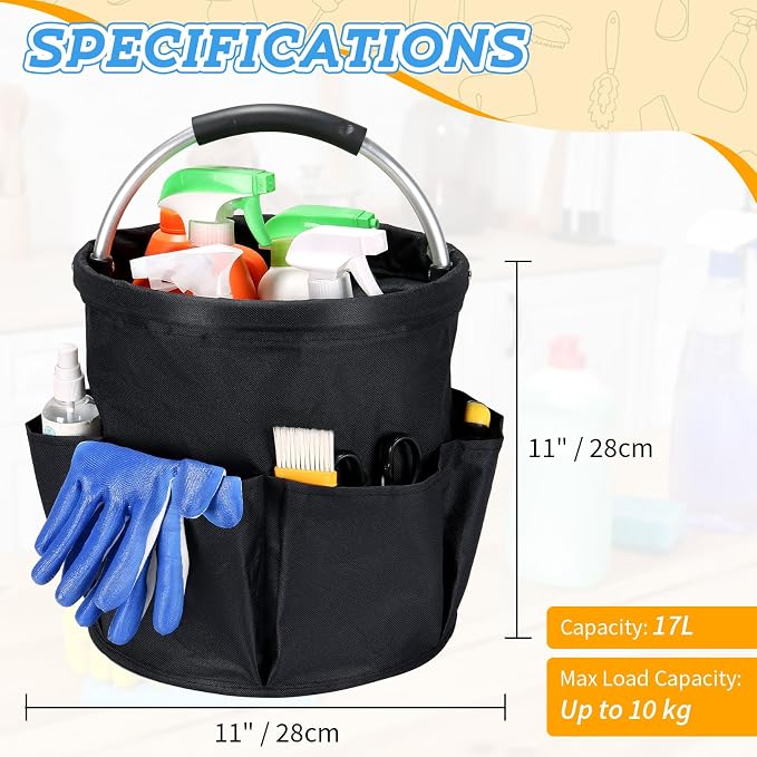 17L Cleaning Caddy with Handle & 6 Pockets, Foldable Cleaning Supply | Portable Shower Caddy, 600D Oxford Fabric Storage Basket for Home, Camping, Gardening, Bathroom - Image 2