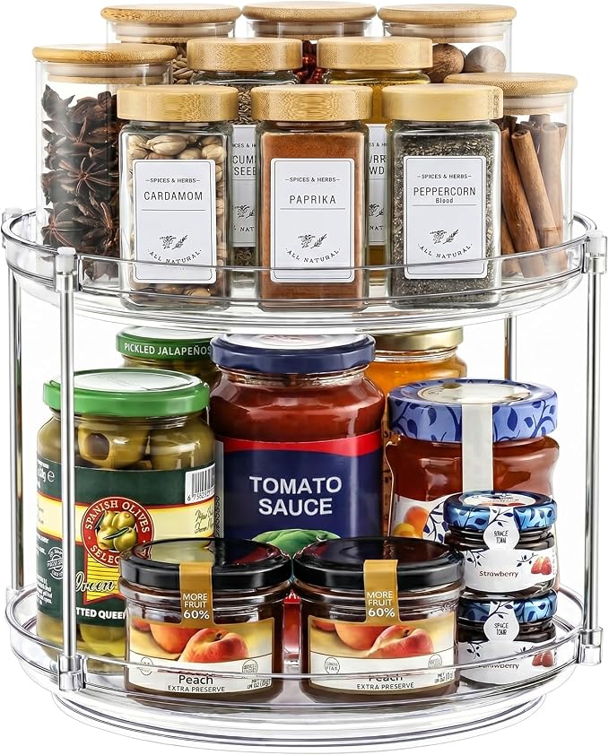 2 Tier Non-Skid Acrylic Lazy Susan Organizer - Rotating Spice Rack - Turntable Organization for Kitchen, Pantry, Countertop, Closet, Bathroom, Vanity, Medicine Cabinet Organizing,10'' by MakeLifeBetterEasier