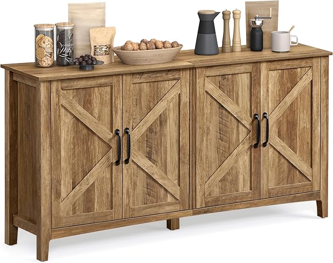 VASAGLE Buffet Cabinet, Coffee Bar, Adjustable Shelf | Sideboard Storage with Cable Hole, Honey Brown, LIRY Collection ULSC381T41 by Unknown