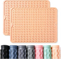 CAKETIME 2 Pack Silicone Dish Drying Mat for Kitchen Counter Waterproof Place mats Sink Protector Stove Top Organizer Appliance Storage Vanity Trays Dryer Rack Drainers Items 15"x11.5" Beige by CAKETIME