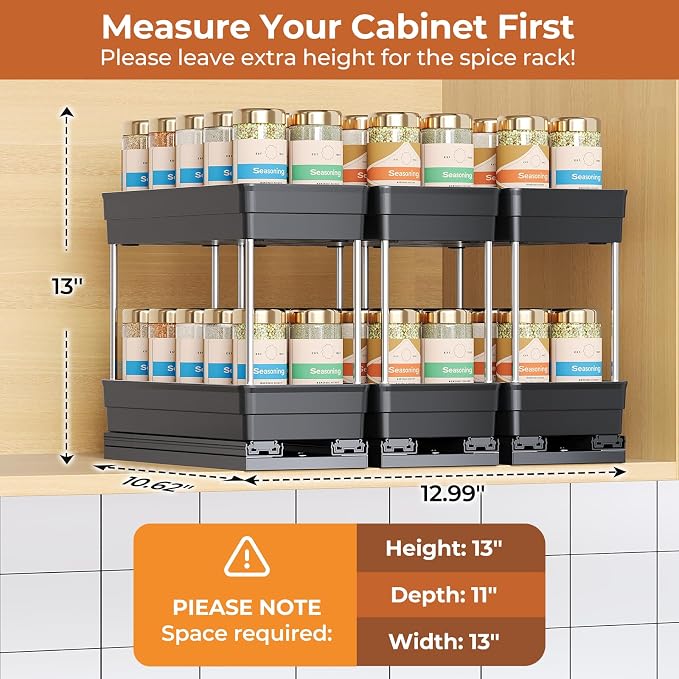 Pull Out Spice Rack Organizer for Cabinet, 3 Pack 2 Tier Sliding Spice Rack | Dual Rail, Slide Out Seasoning Organizer for Kitchen Cabinets, No Drill Installation, Space Saving Cabinet Storage Organizer - Image 6