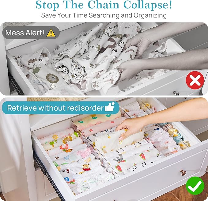 Vtopmart 14 Pack Drawer Dividers for Clothes, 4" High 10.2"-16.5" Adjustable Expandable Dresser Drawer Organizer, Clear Plastic Separators for Dresser, Baby Clothing, Underwear, Cosmetic, Toiletries | Expandable Dresser Drawer Organizer, Clear Plastic ... - Image 8