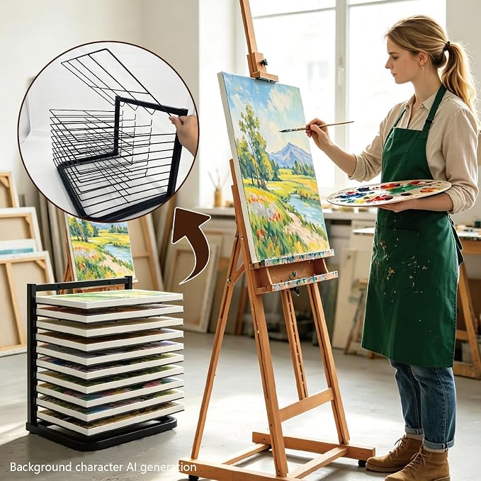 LIAQICHA Art Drying Rack for Classroom - 10 Removable Shelves, Wall/Tabletop Art Rack & Storage Rack for Art Studio, Craft Room, Desktop - Canvas, Painting, Paper Drying Rack, Print Display Rack - Image 2