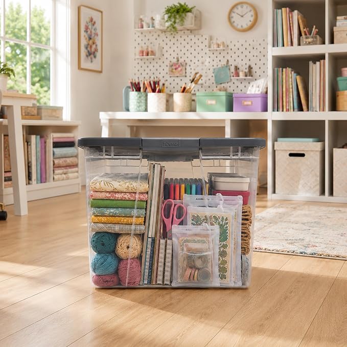 HOMZ Clear Plastic Storage Bin with Secure Latching Gray Lid, 64 Qt, 2 Pack | Heavy-Duty Stackable Containers, Large Organizer Box for Homes, Offices, and Garages - Image 10