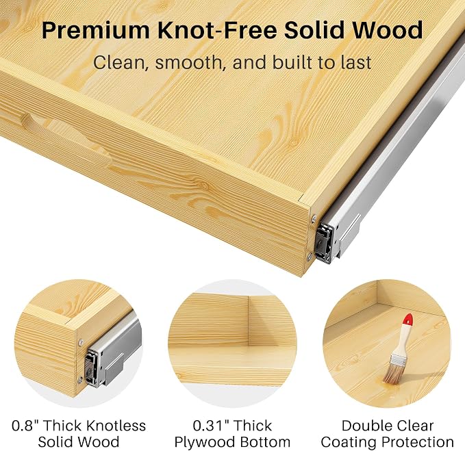 Pull Out Cabinet Organizer, Soft Close Wooden Slide Out Drawers for Pots and Pans, Full-extension Roll Out Shelves for Kitchen Cabinets, Pantry Organization, Bottom & Side Mount(21"W X 21"D x 3.4''H) - Image 7