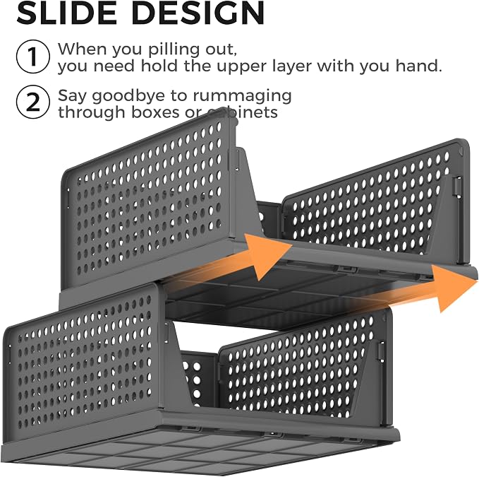 8 Pack Closet Organizer Storage Bins Stackable Plastic Drawer Shelf | Basket for Clothing Stackable Storage Bins Shelf Storage Container for Closet Wardrobe Bedroom Bathroom Office Grey Foldable - Image 8